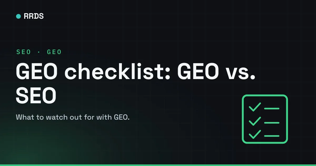 GEO checklist: GEO vs. SEO — RRDS blog cover