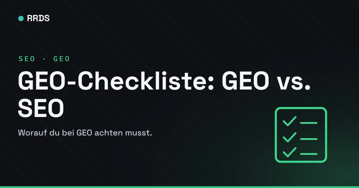 GEO-Checkliste: GEO vs. SEO — RRDS Blog-Cover